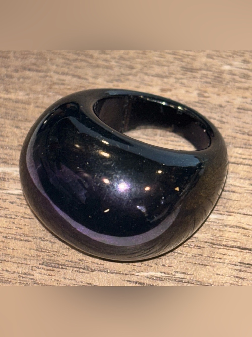 Vintage Chunky Lucite Dome Iridescent Purple Oil Slick Statement Ring